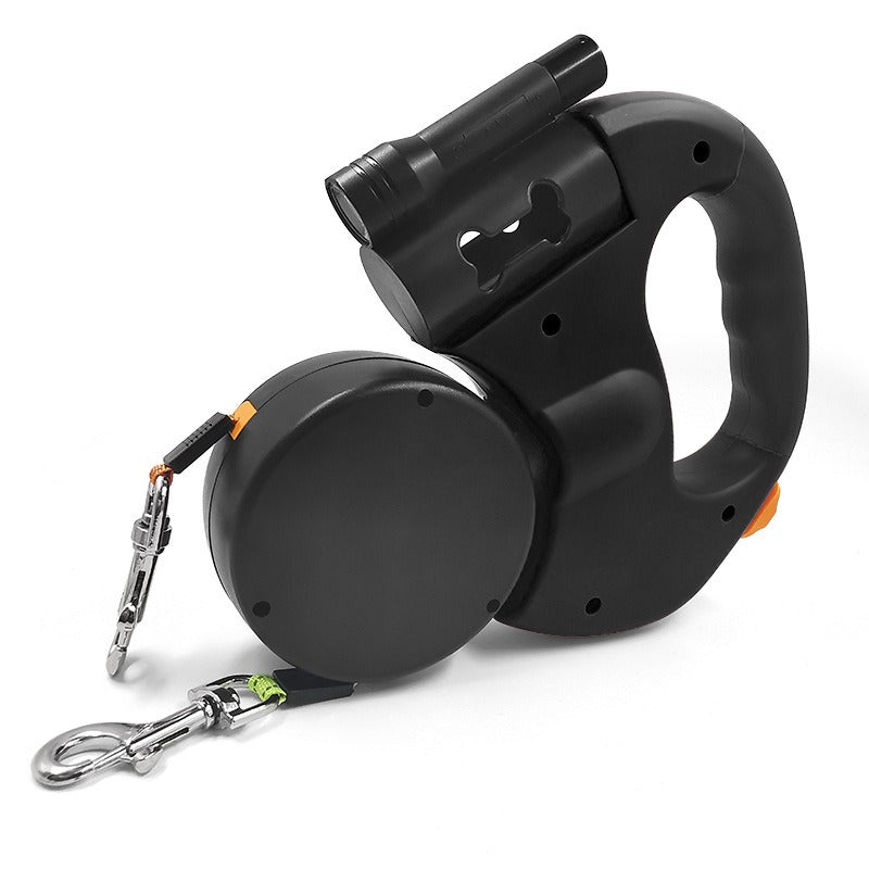 Automatic Retractable Leash With LED Flashlight One Tow Two Double-Headed Dog Walking Leash Dog Chain Pet Supplies